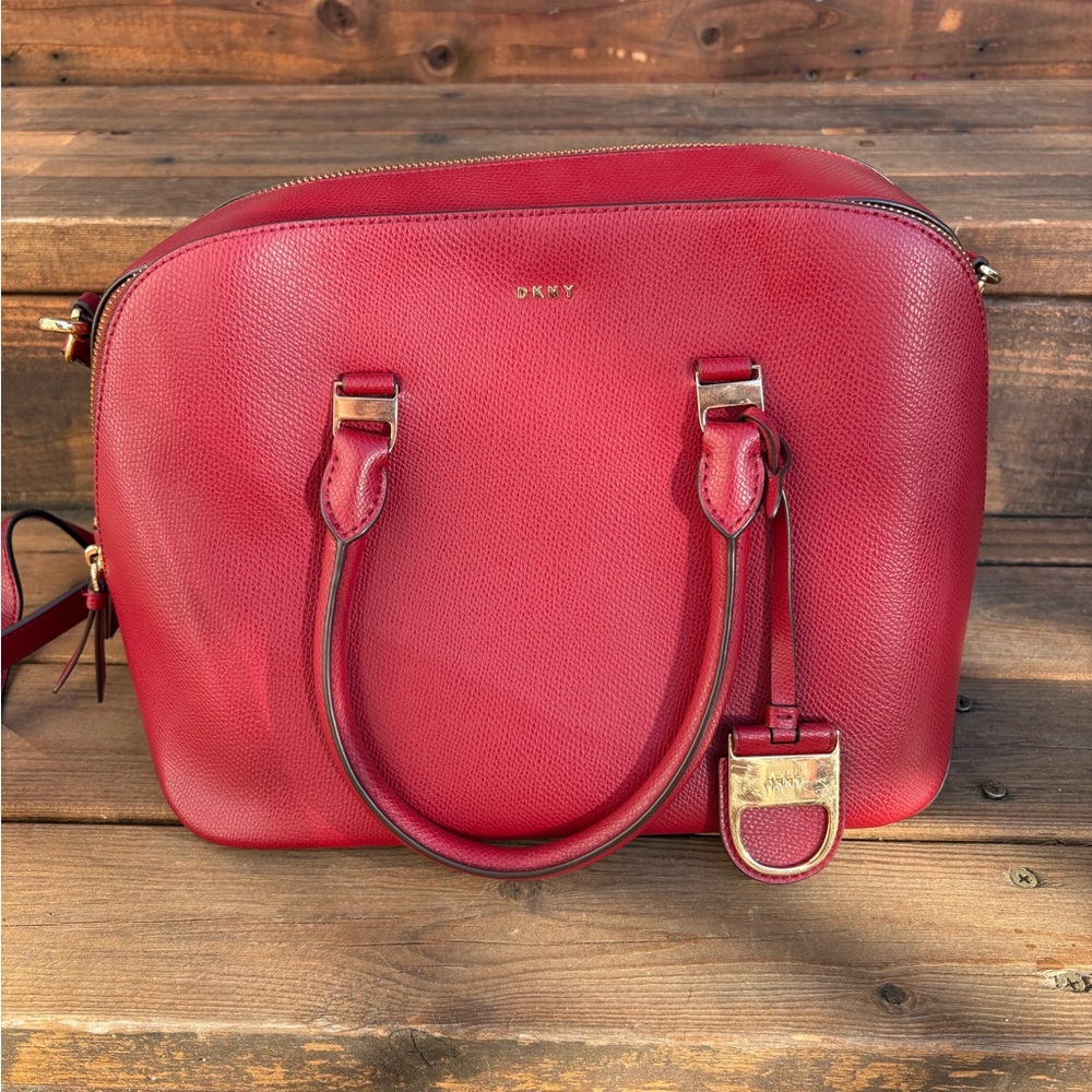 DKNY Cherry Red Double Zip Satchel
